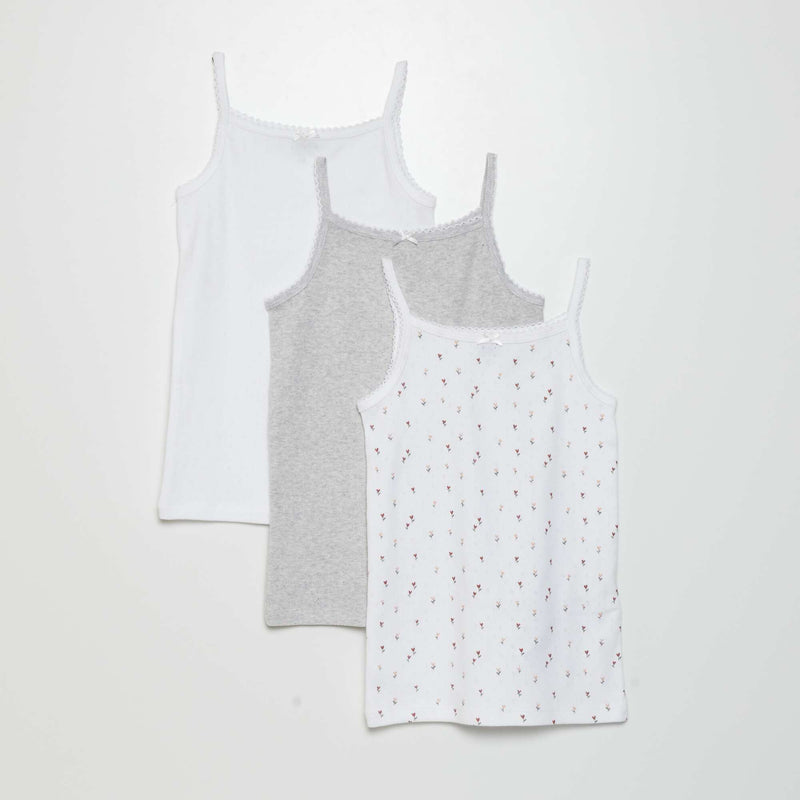 Lot de 3 débardeurs en maille pointelle – Blanc/gris – Kiabi Maroc