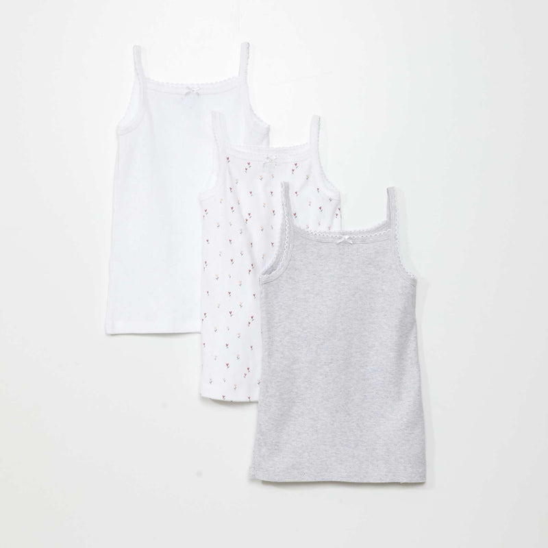 Lot de 3 débardeurs en maille pointelle – Blanc/gris – Kiabi Maroc