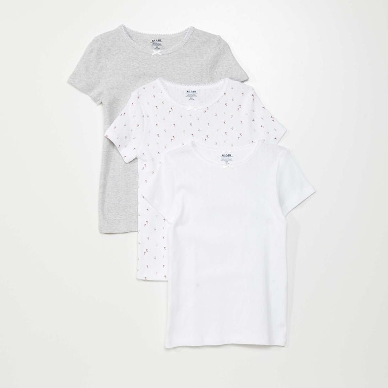 Lot de 3 t-shirts en maille pointelle – Blanc/gris – Kiabi Maroc