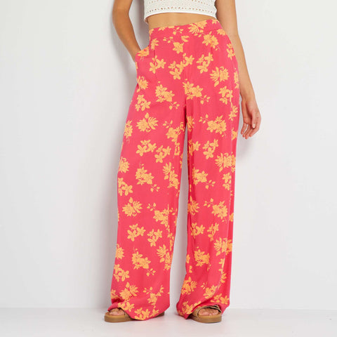 Pantalon large taille haute imprimé