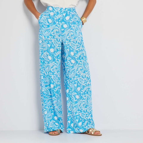Pantalon large taille haute imprimé
