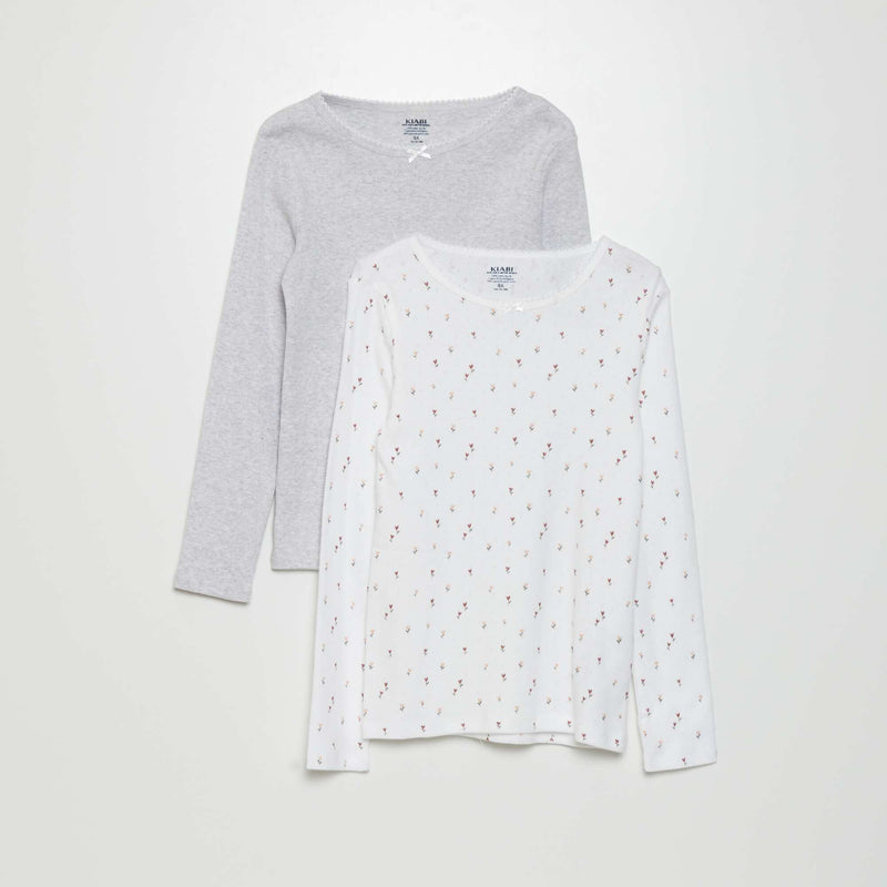 T-shirts en maille pointelle - Lot de 2 – Blanc/gris – Kiabi Maroc