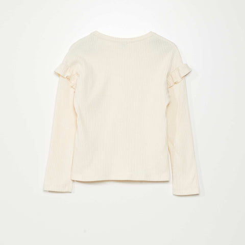 T-shirt uni avec volants aux épaules