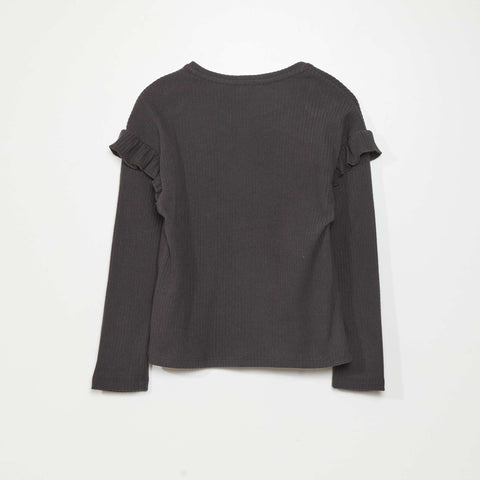 T-shirt uni avec volants aux épaules