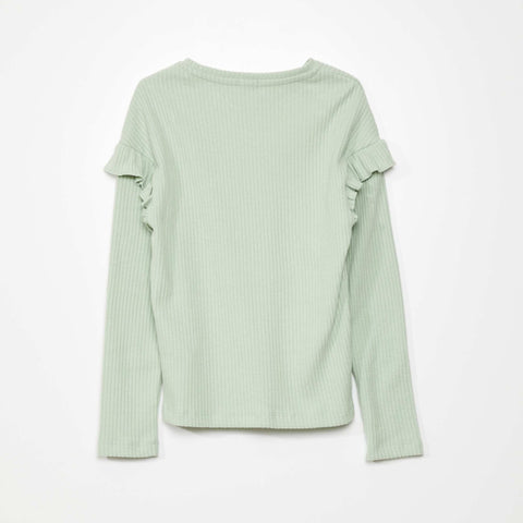 T-shirt uni avec volants aux épaules