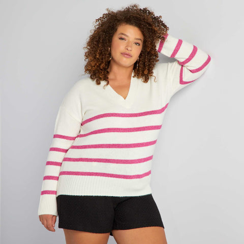 Pull marinière col V