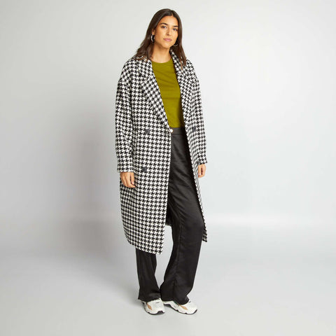 Manteau long motif pied-de-poule