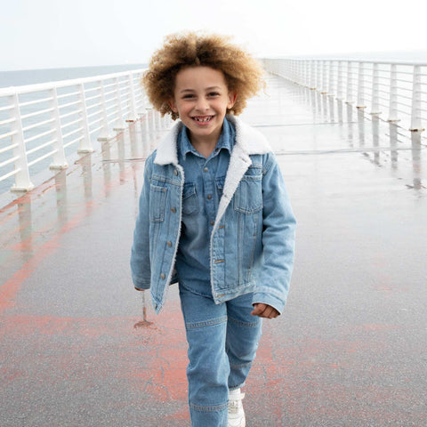 Veste denim à col effet moutonné