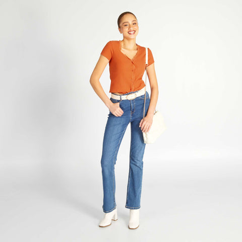 T-shirt côtelé avec dentelle