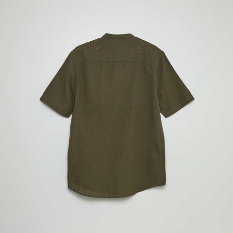 Chemise manches courtes col mao en lin