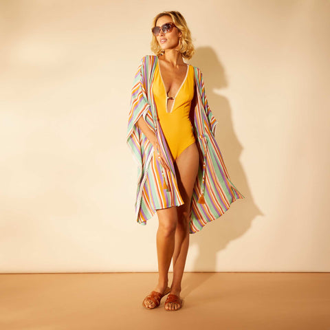 Robe de plage esprit kimono rayé