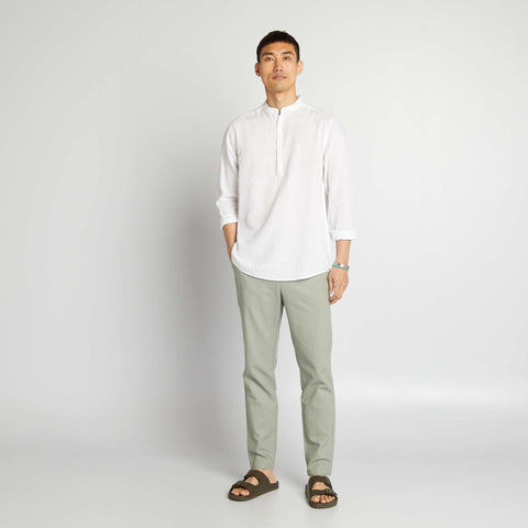 Chemise droite à col mao en lin mélangé