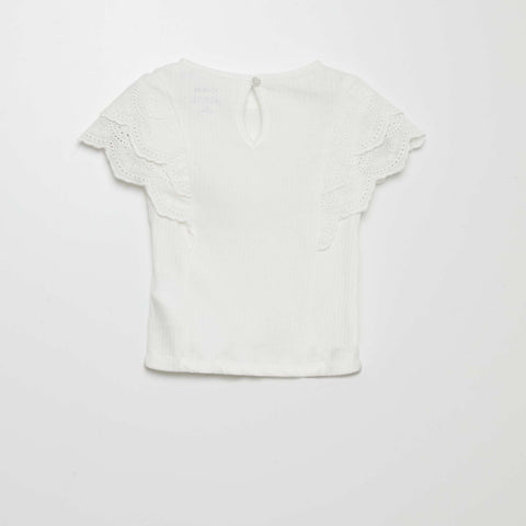 T-shirt côtelé avec broderies anglaises