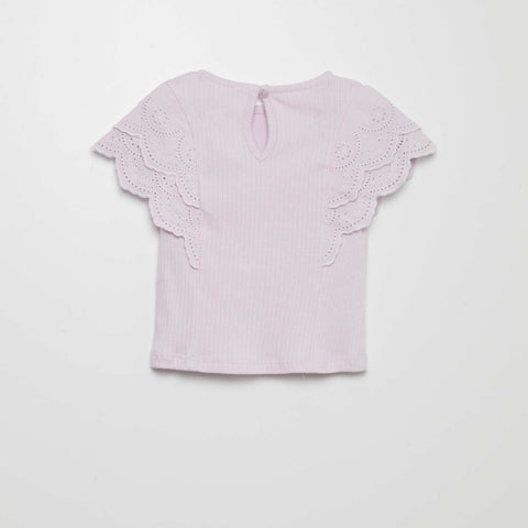 T-shirt côtelé avec broderies anglaises