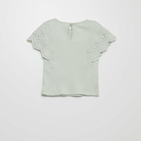 T-shirt côtelé avec broderies anglaises