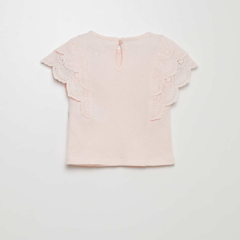 T-shirt côtelé avec broderies anglaises