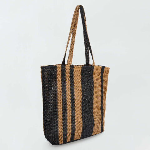 Cabas en paille avec rayures