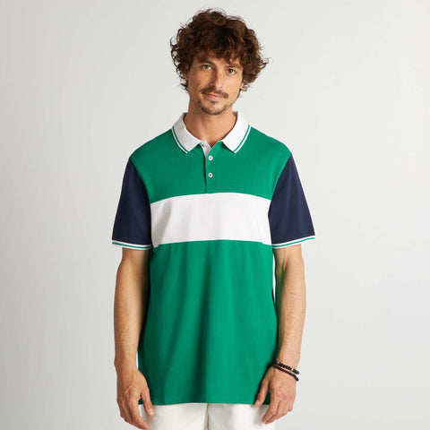 Polo color block en piqué de coton