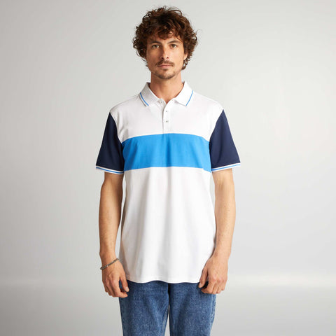 Polo color block en piqué de coton