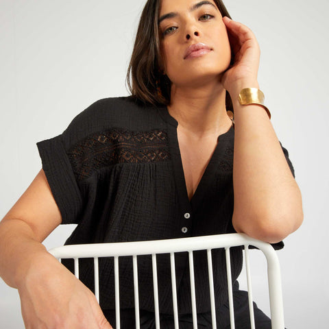 Blouse en gaze de coton à manches courtes