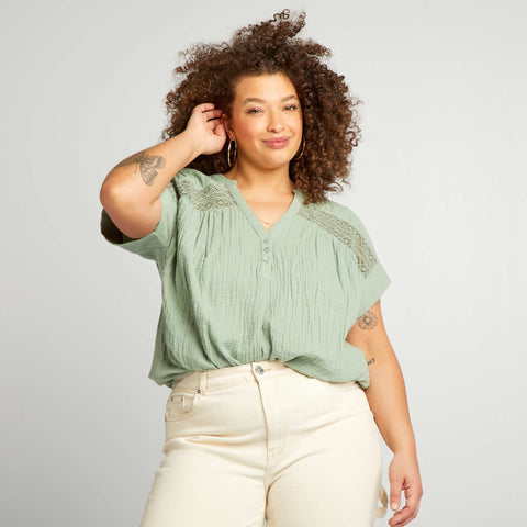 Blouse en gaze de coton à manches courtes