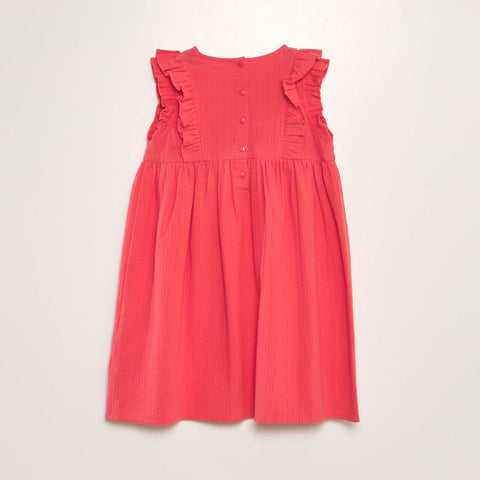 Robe en coton dobby volantée et brodée