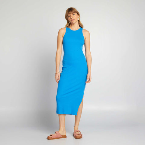 Robe longue en maille côtelée