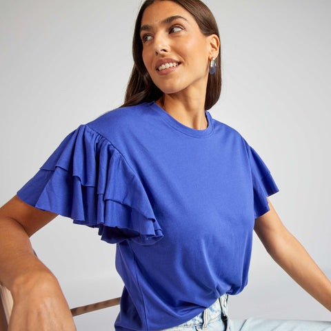 T-shirt à col rond avec manches volantées