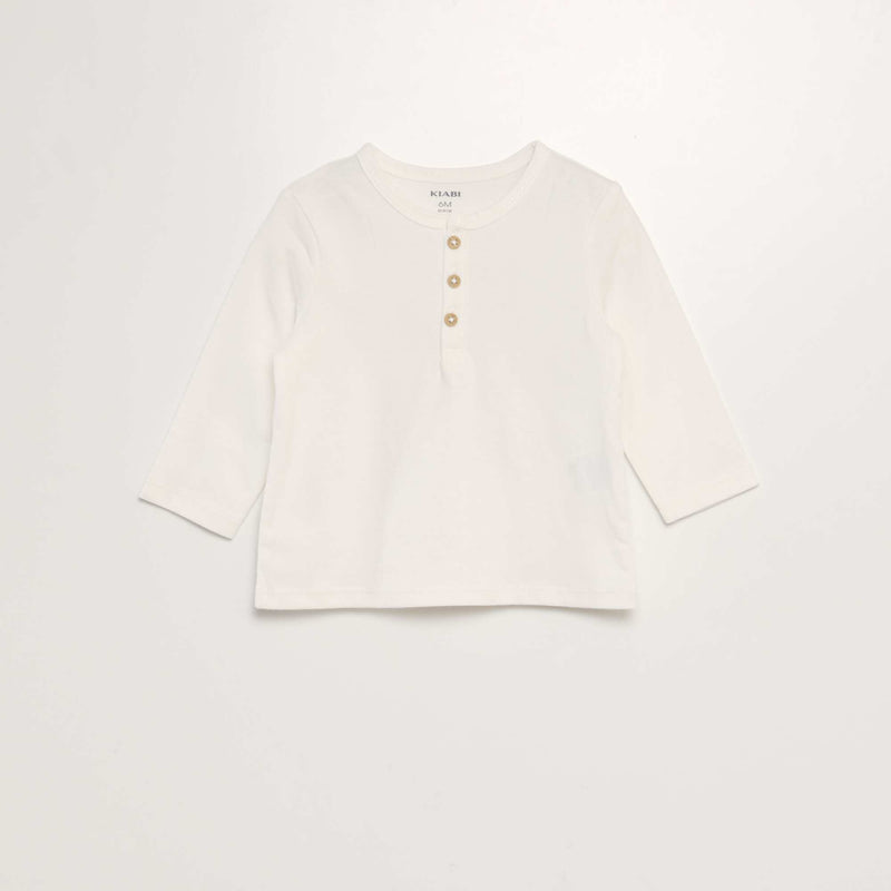 T-shirt manches longues à col tunisien – Blanc – Kiabi Maroc