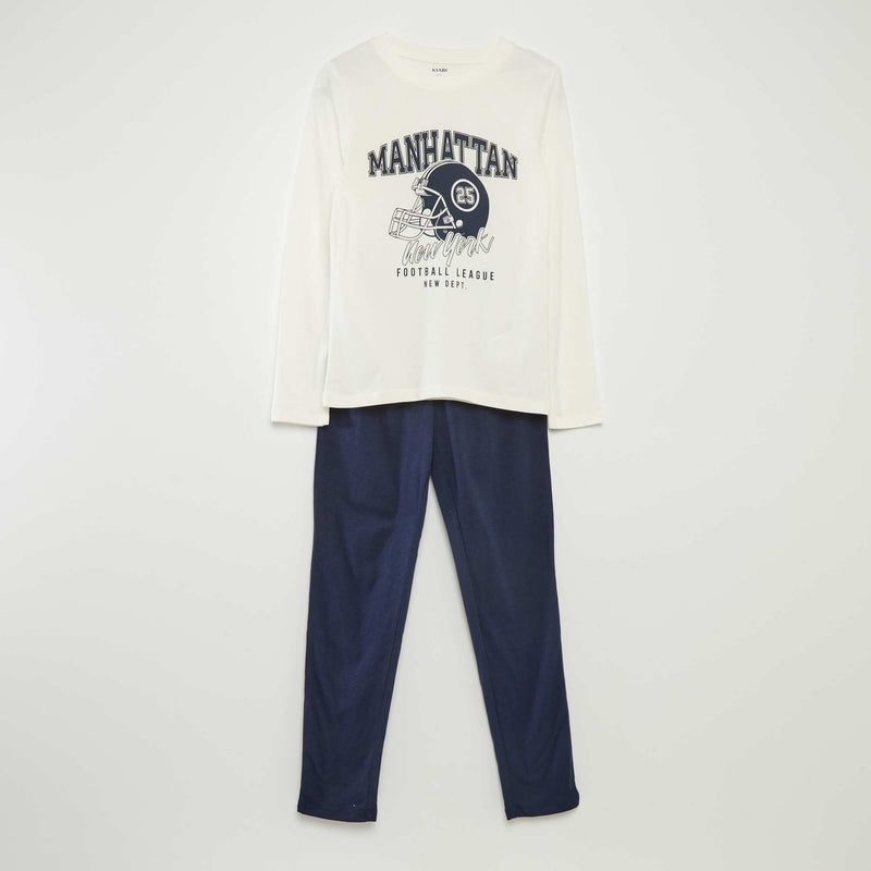 Pyjama long en jersey avec imprimé - 2 pièces – Blanc/marine – Kiabi Maroc