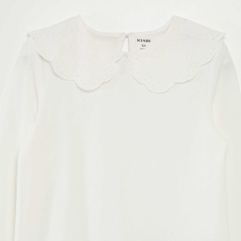 T-shirt à col en broderie anglaise