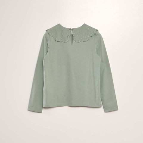 T-shirt à col en broderie anglaise