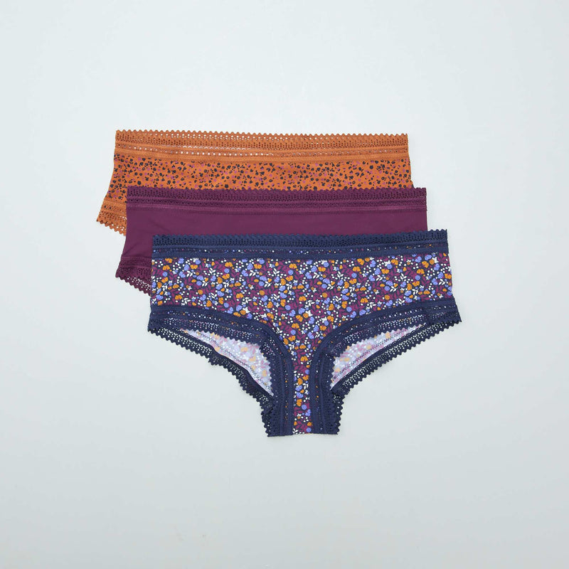Lot de 3 shortys en microfibre imprimé – Violet – Kiabi Maroc