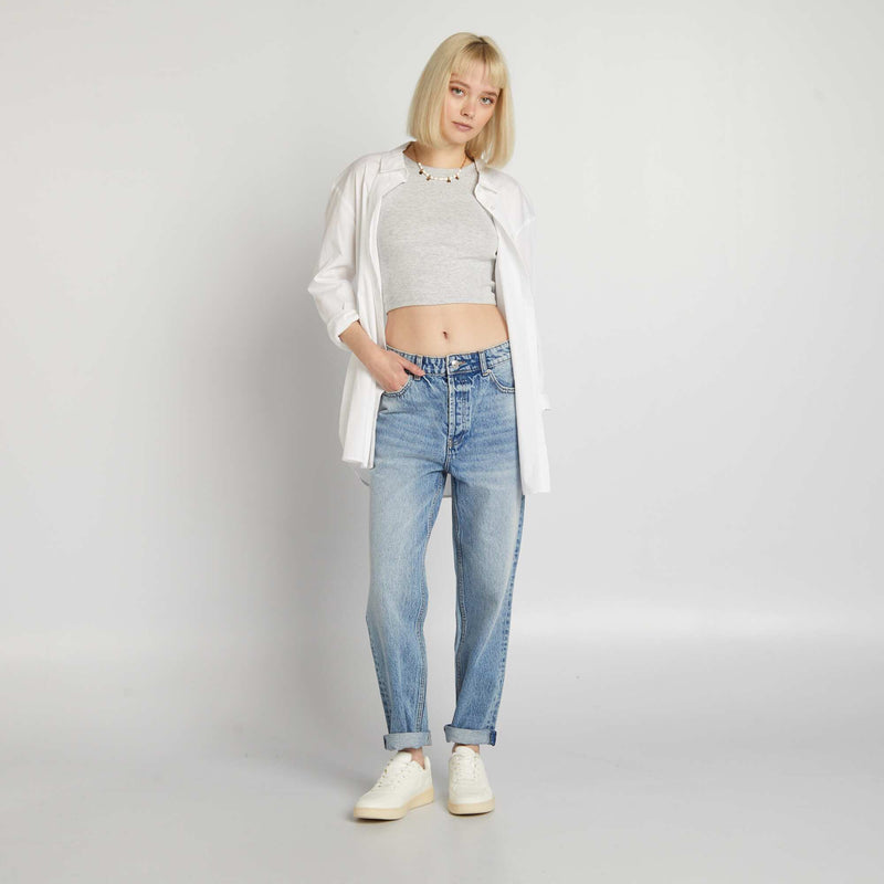 Jean droit à taille haute – Bleu – Kiabi Maroc