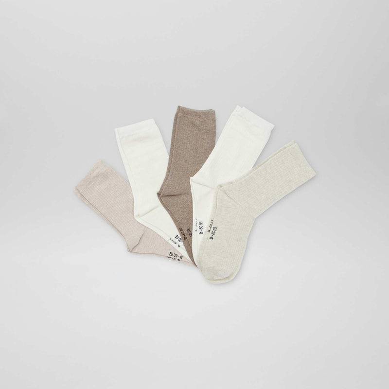 Lot de 5 paires de chaussettes – Beige/blanc – Kiabi Maroc