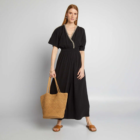 Robe longue en gaze de coton tressée