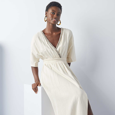 Robe longue en gaze de coton tressée