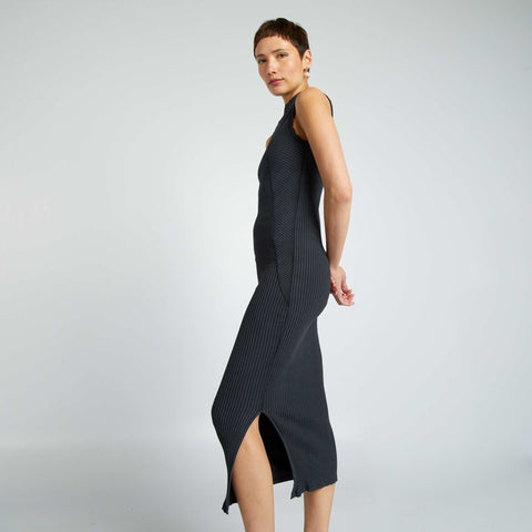 Robe longue côtelé en matière stretch
