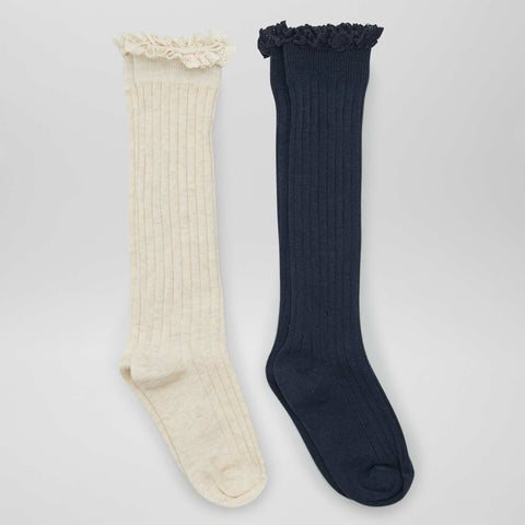 Lot de 2 chaussettes hautes côtelées