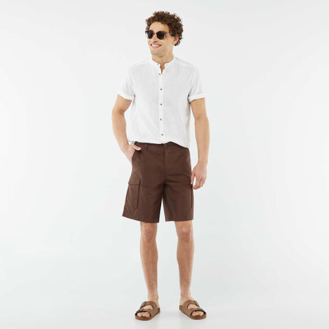 Chemise unie manches courtes col mao