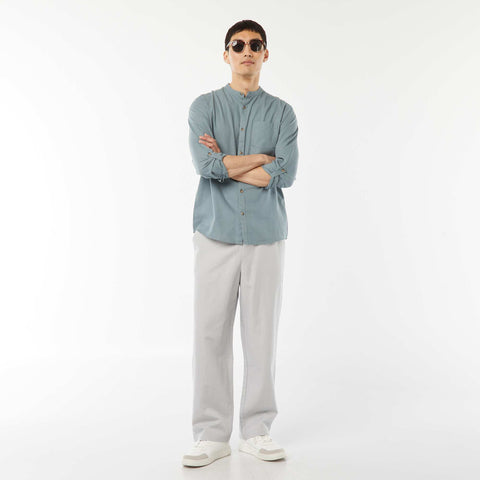 Chemise col mao avec lin