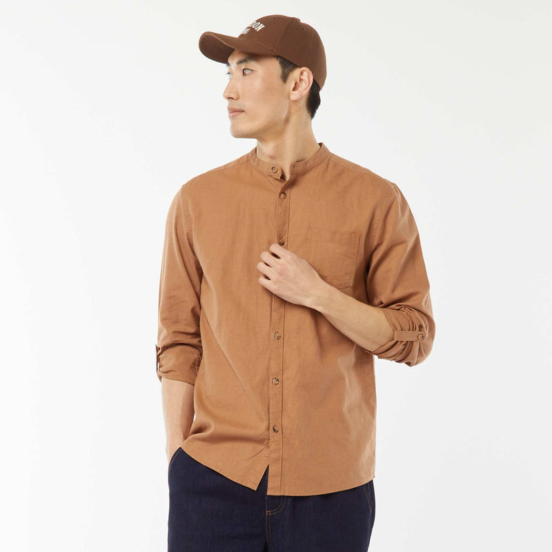 Chemise col mao avec lin – Marron – Kiabi Maroc