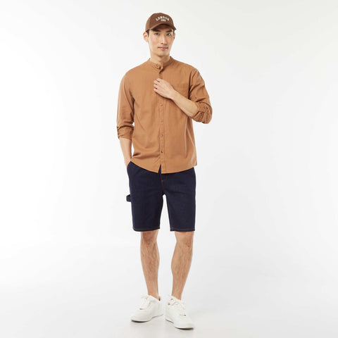 Chemise col mao avec lin