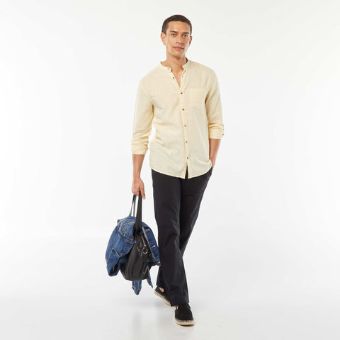 Chemise col mao avec lin