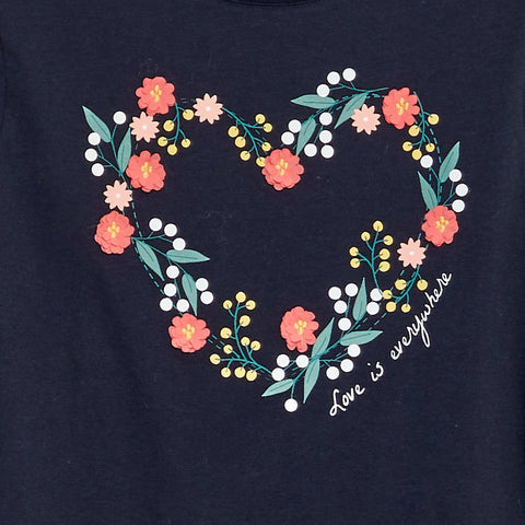 T-shirt manches longues en jersey imprimé + reliefs fantaisies