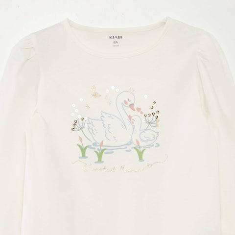 Tee-shirt imprimé avec fronces aux épaules