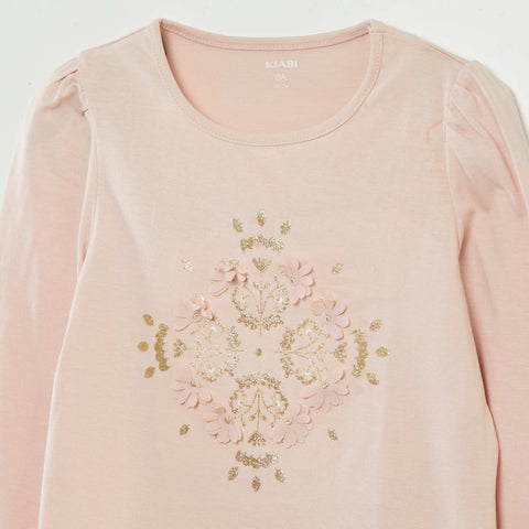 Tee-shirt imprimé avec fronces aux épaules