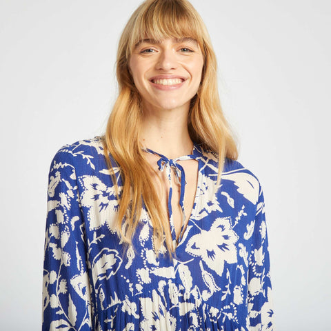 Robe longue à motif avec col tunisien