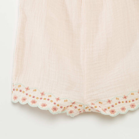 Combishort en gaze de coton avec broderies