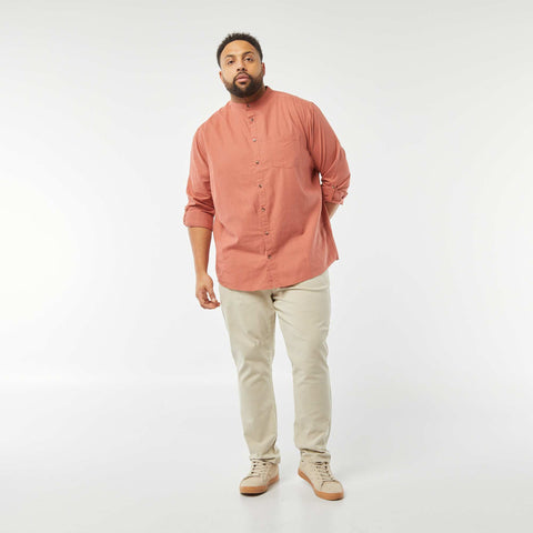 Chemise en lin mélangé avec manches longues retroussables